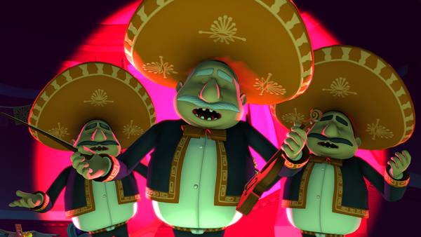 Three singing mariachis