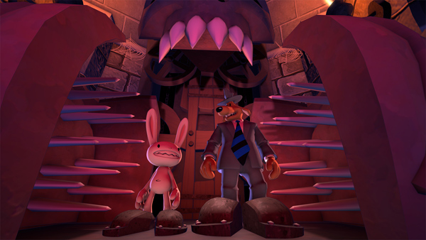 Sam & Max about to be crushed by spikes